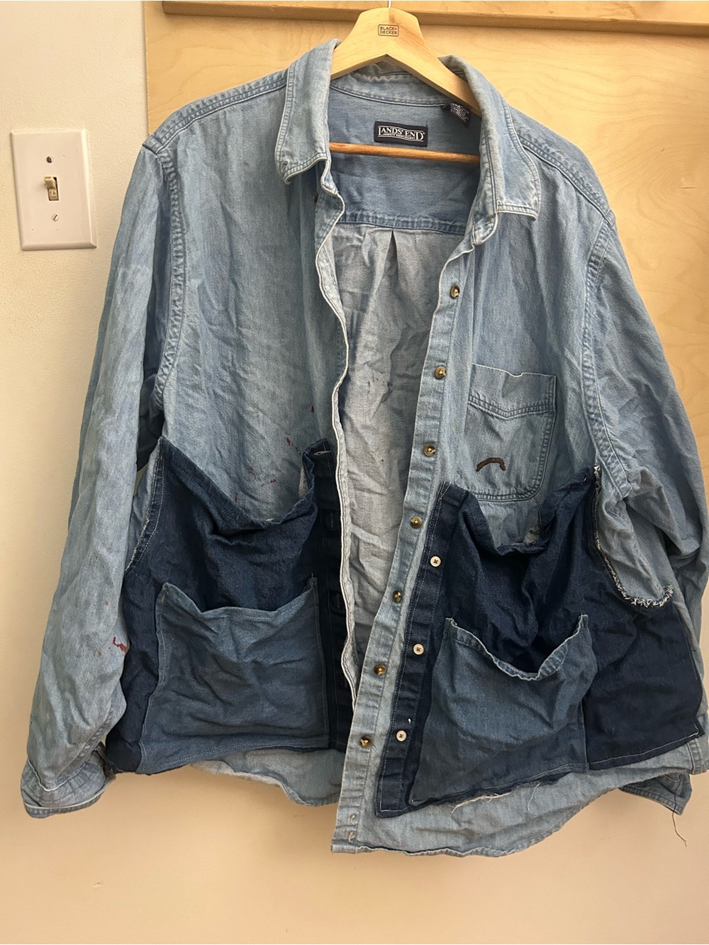 Patchwork big pockets utility Denim Shirt Jacket 2X - Picture 2 of 5